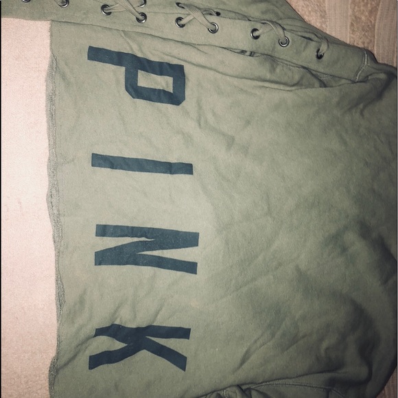 PINK VS military green cropped hoodie - Picture 1 of 4